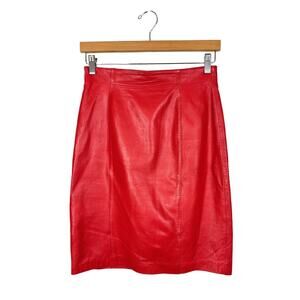 Evan Davies Vintage Lamb Leather Skirt Size 8 Red High Waist 90s